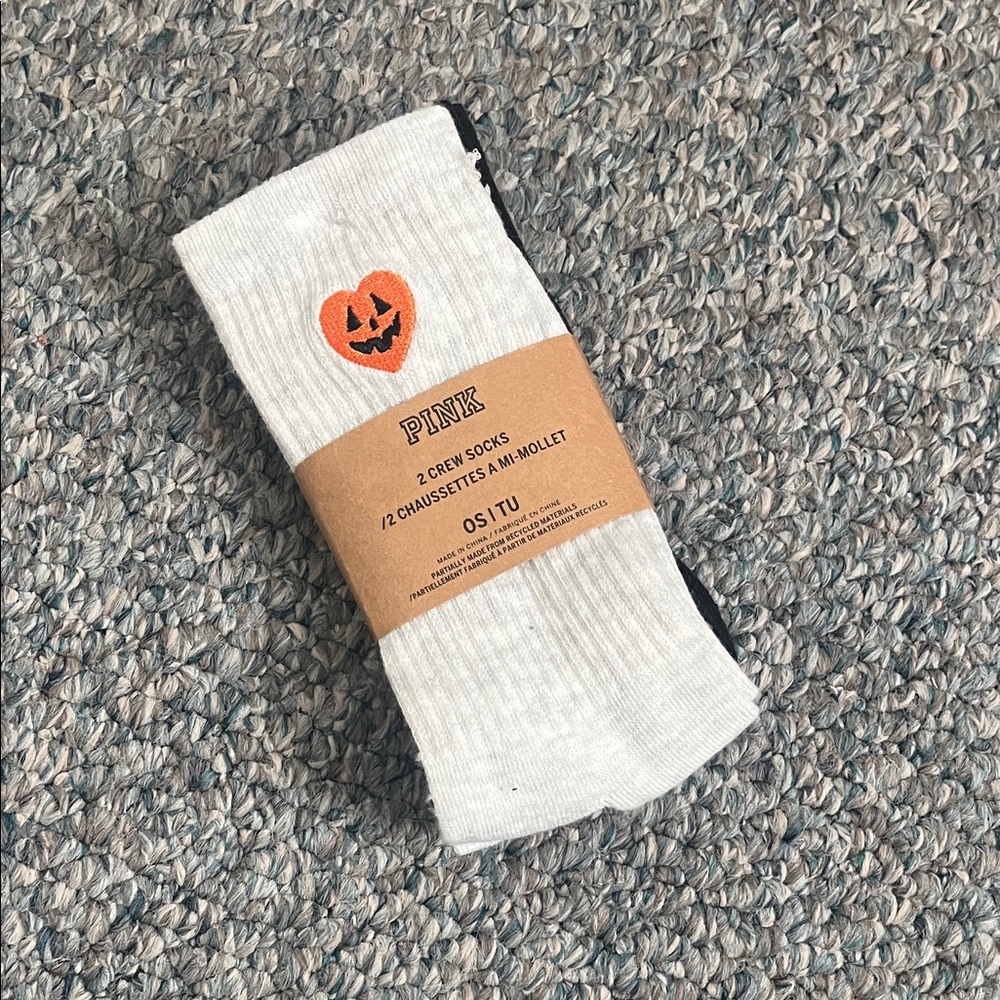 PINK Victoria's Secret Pumpkin Crew Socks - White and Black